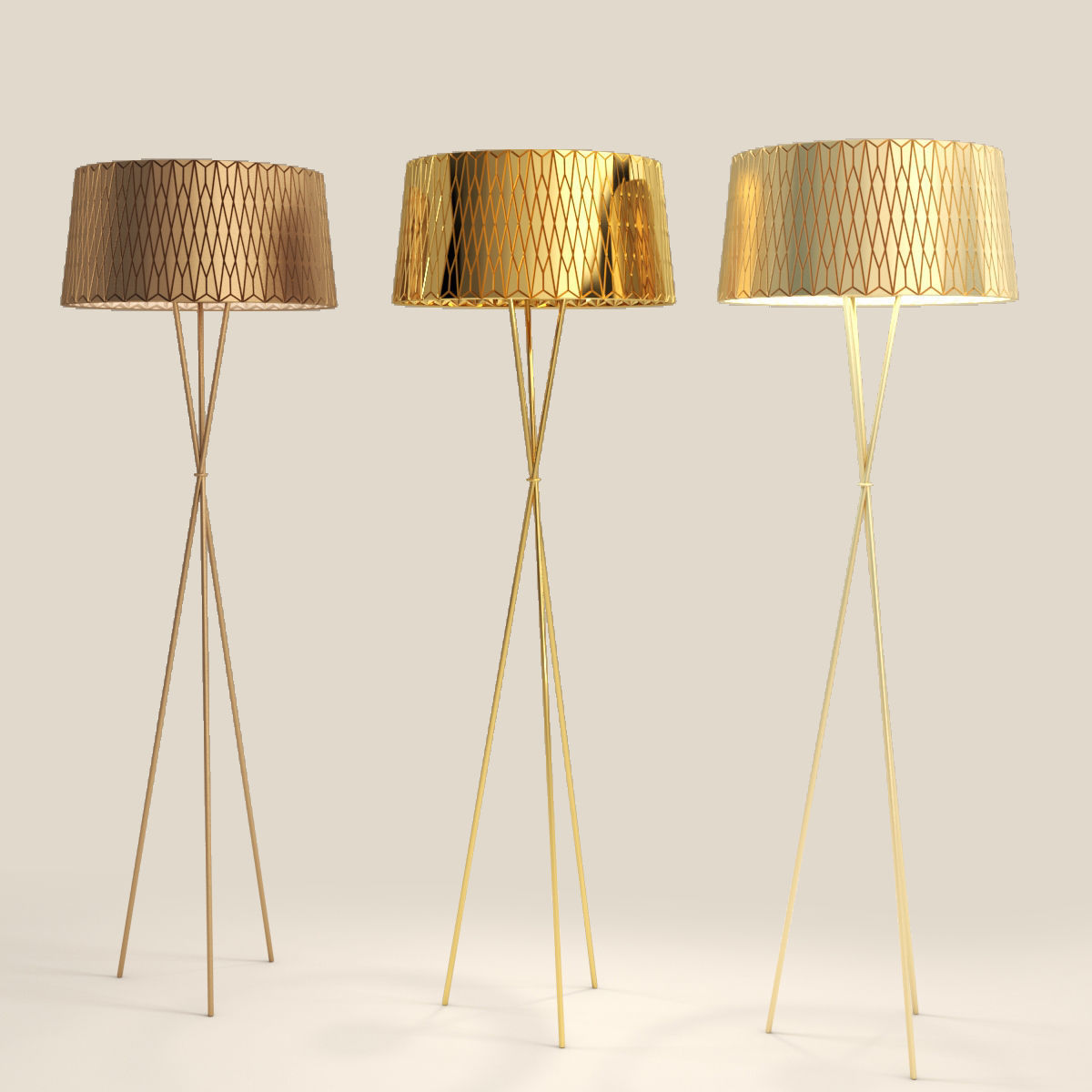 Lampshades floor lamp with geometric pattern 3D model_3