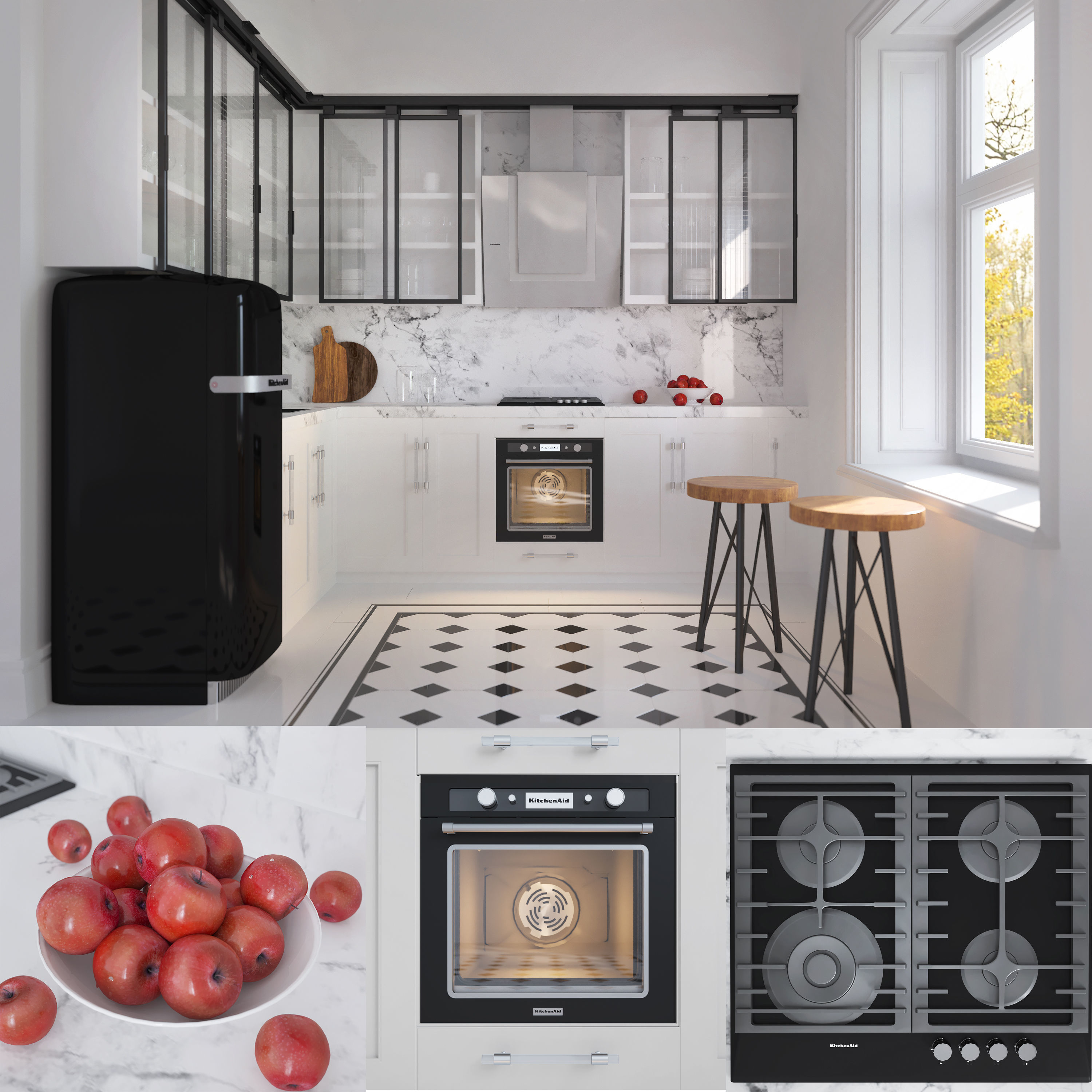 3D Industrial kitchen with household appliances Kitchen