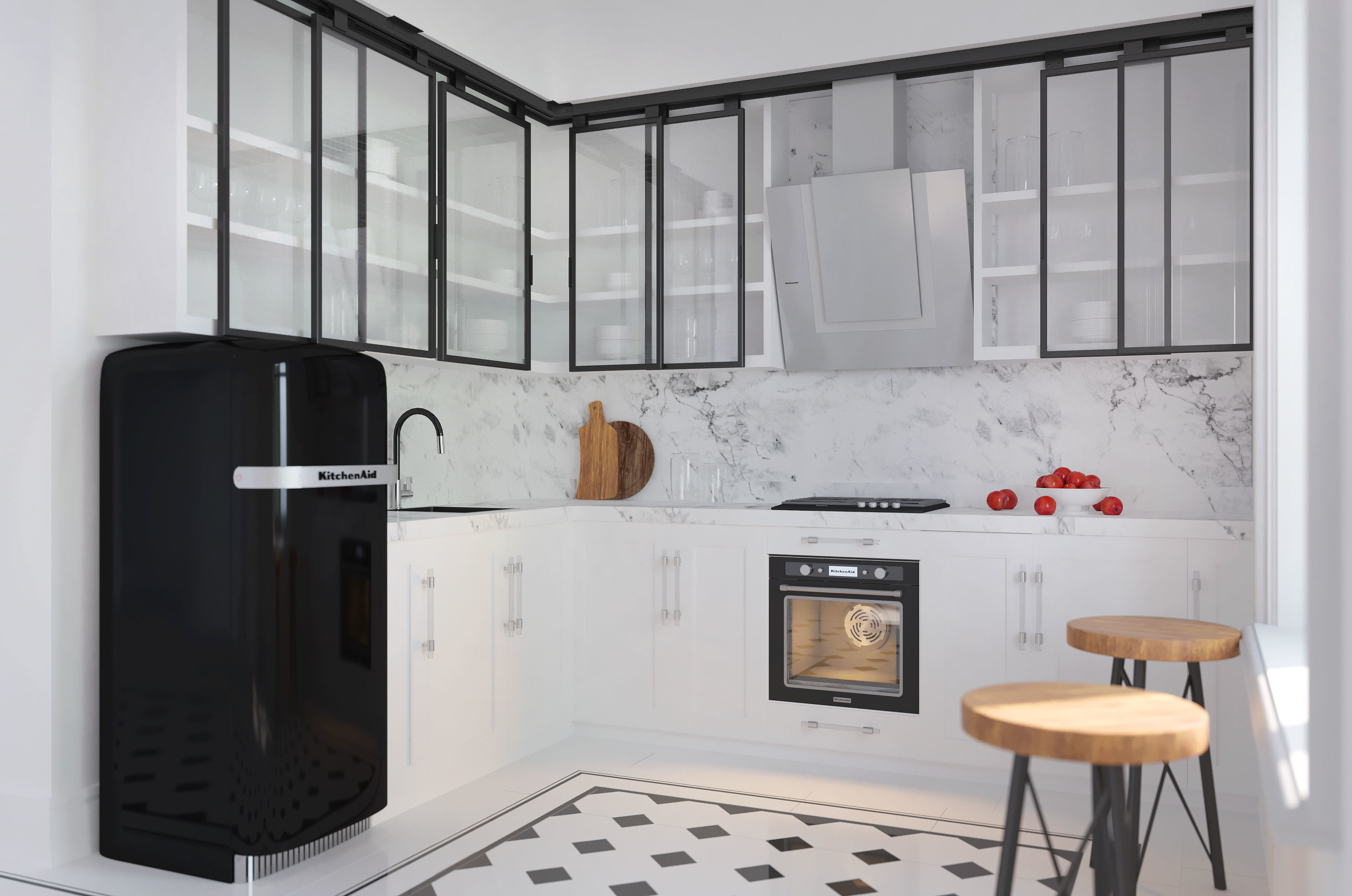 Industrial kitchen with household appliances Kitchen Aid 3D model_1