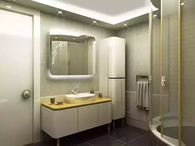 bathroom modern with gold fixtures