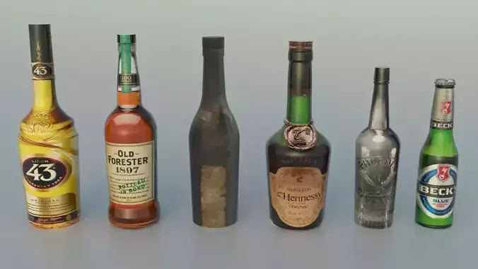  Pack Bottles 2  Low-poly 3D model