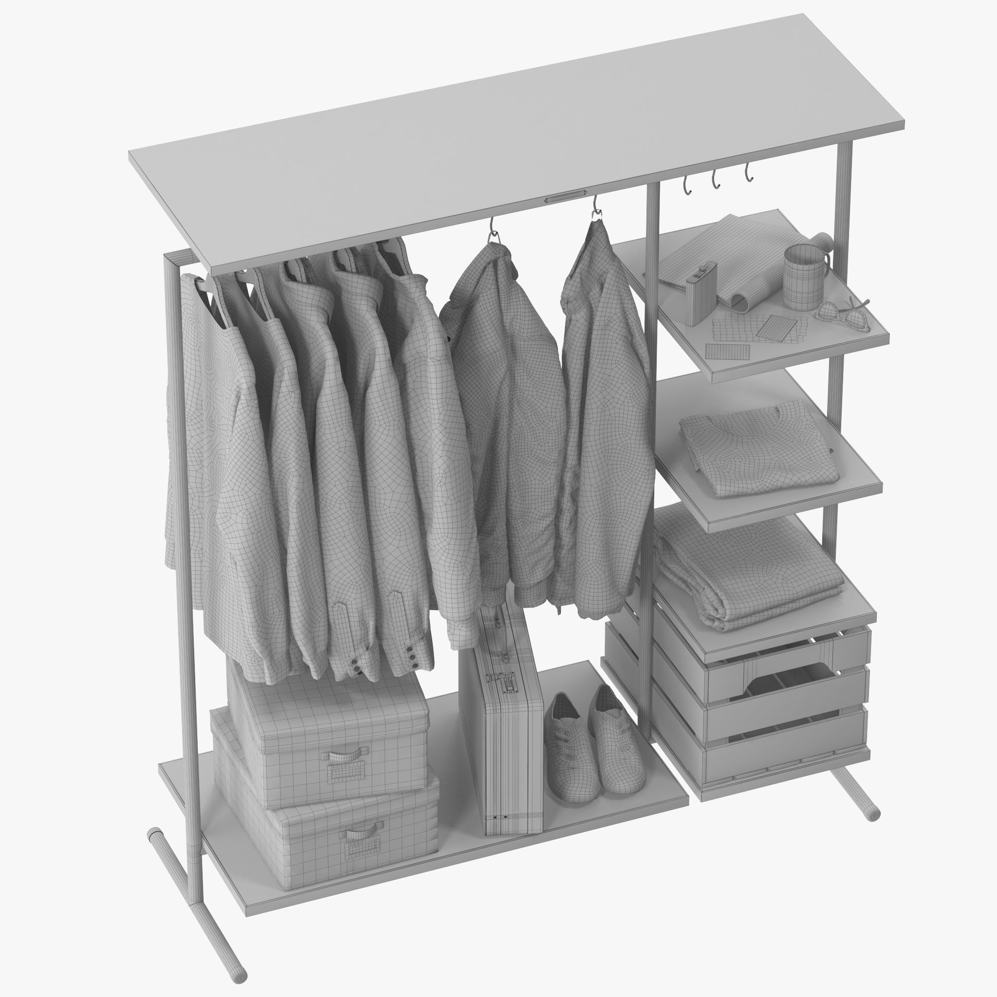 CLOTHES RACK WOOD 3D model_12