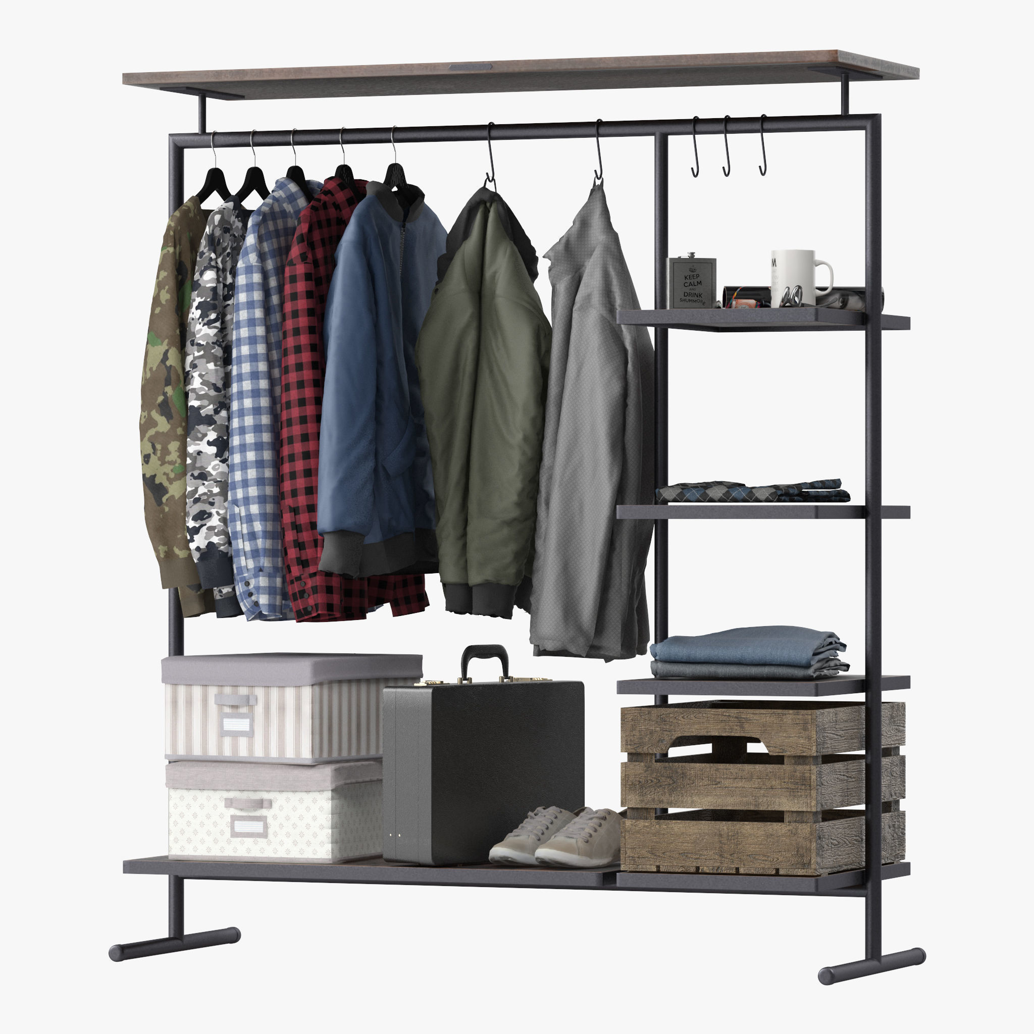 CLOTHES RACK WOOD 3D model_2