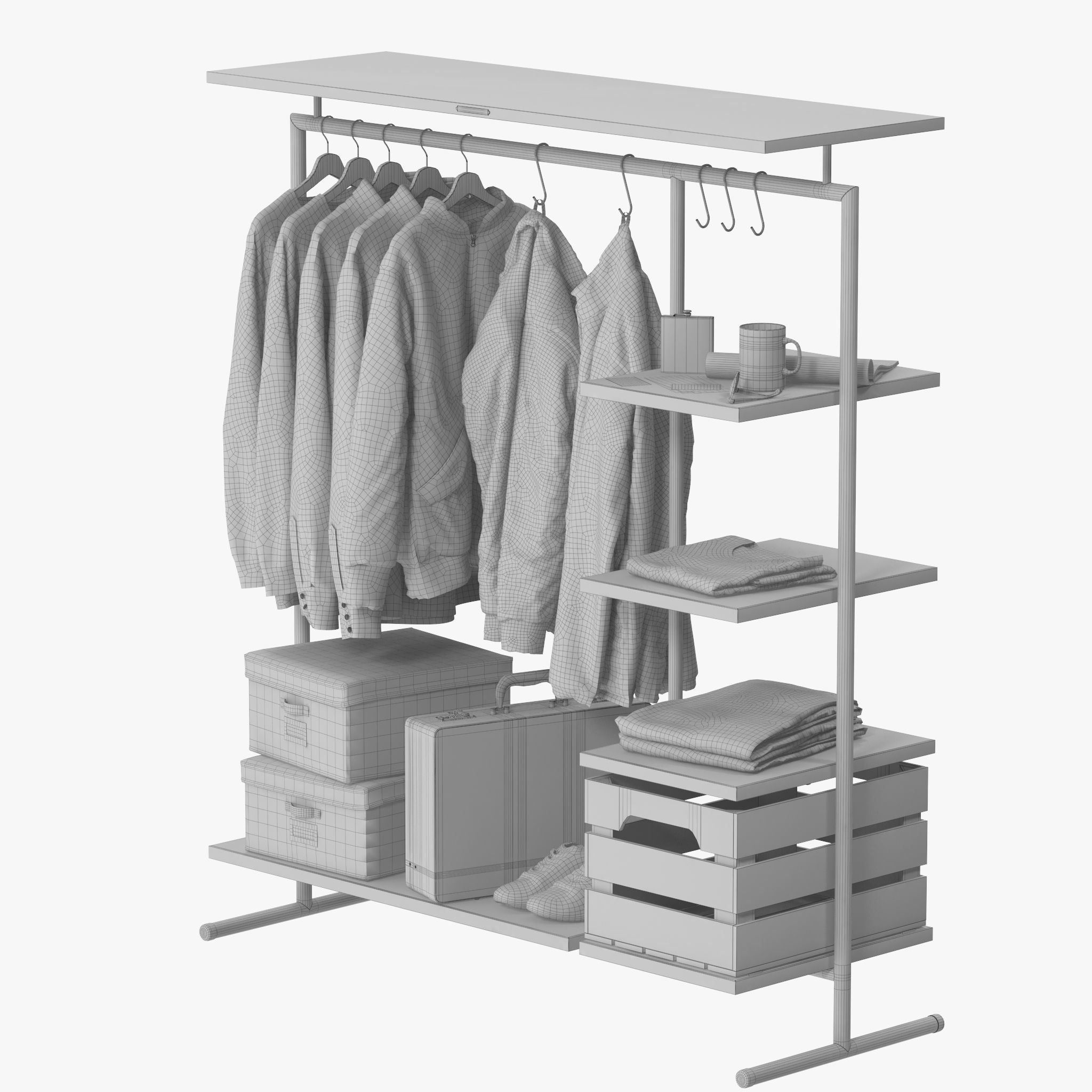 CLOTHES RACK WOOD 3D model_13
