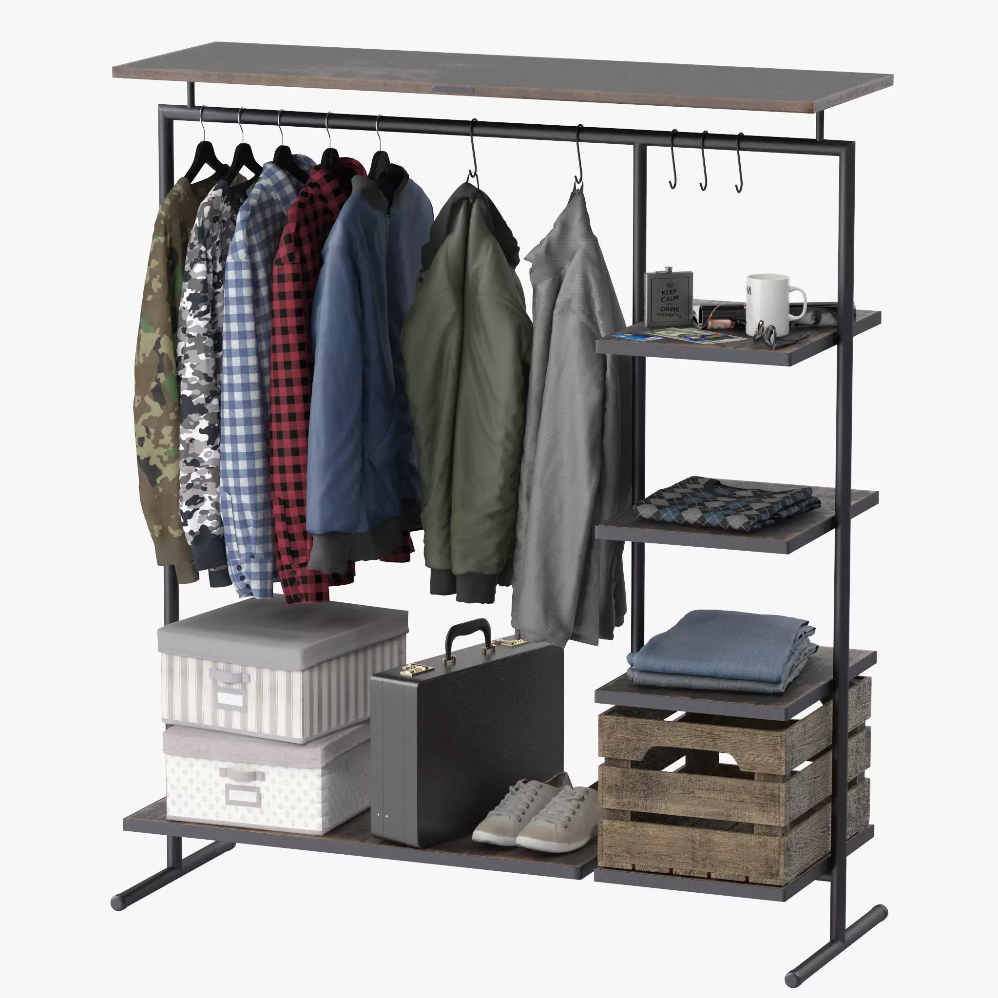 CLOTHES RACK WOOD 3D model_0