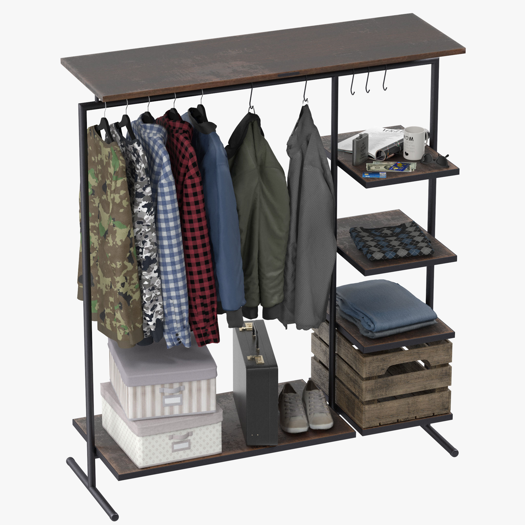 CLOTHES RACK WOOD 3D model_1