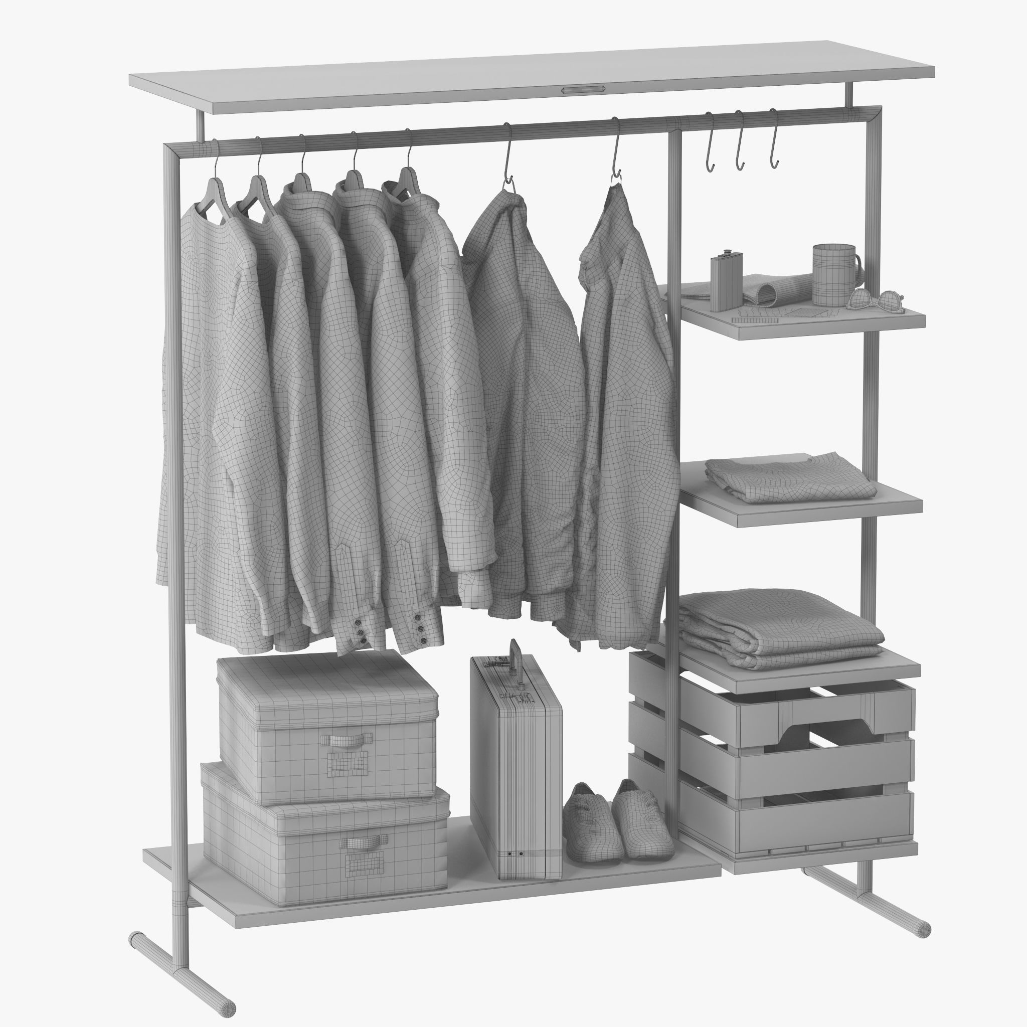 CLOTHES RACK WOOD 3D model_11