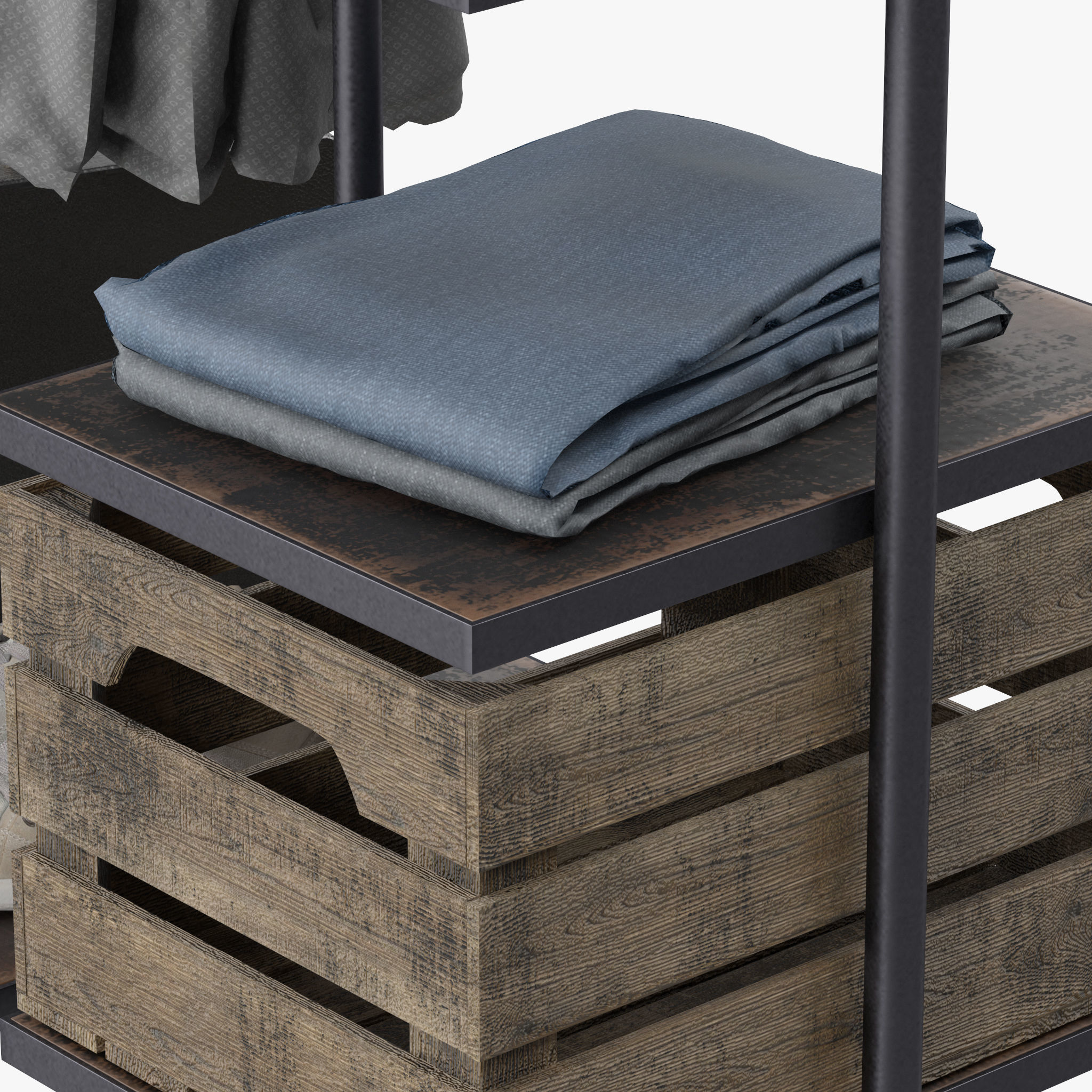 CLOTHES RACK WOOD 3D model_7