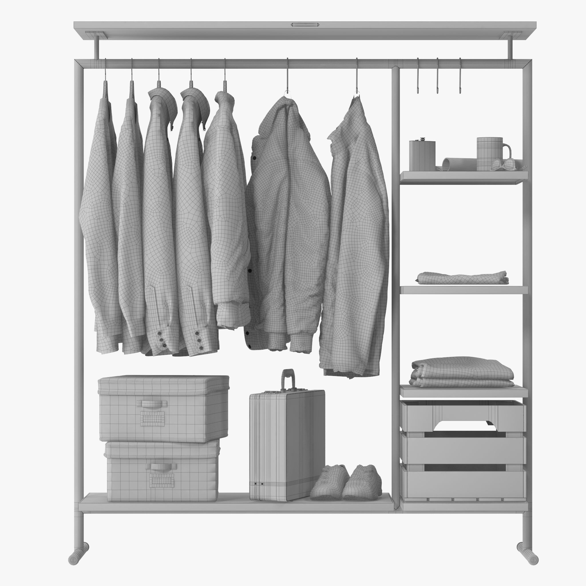 CLOTHES RACK WOOD 3D model_10