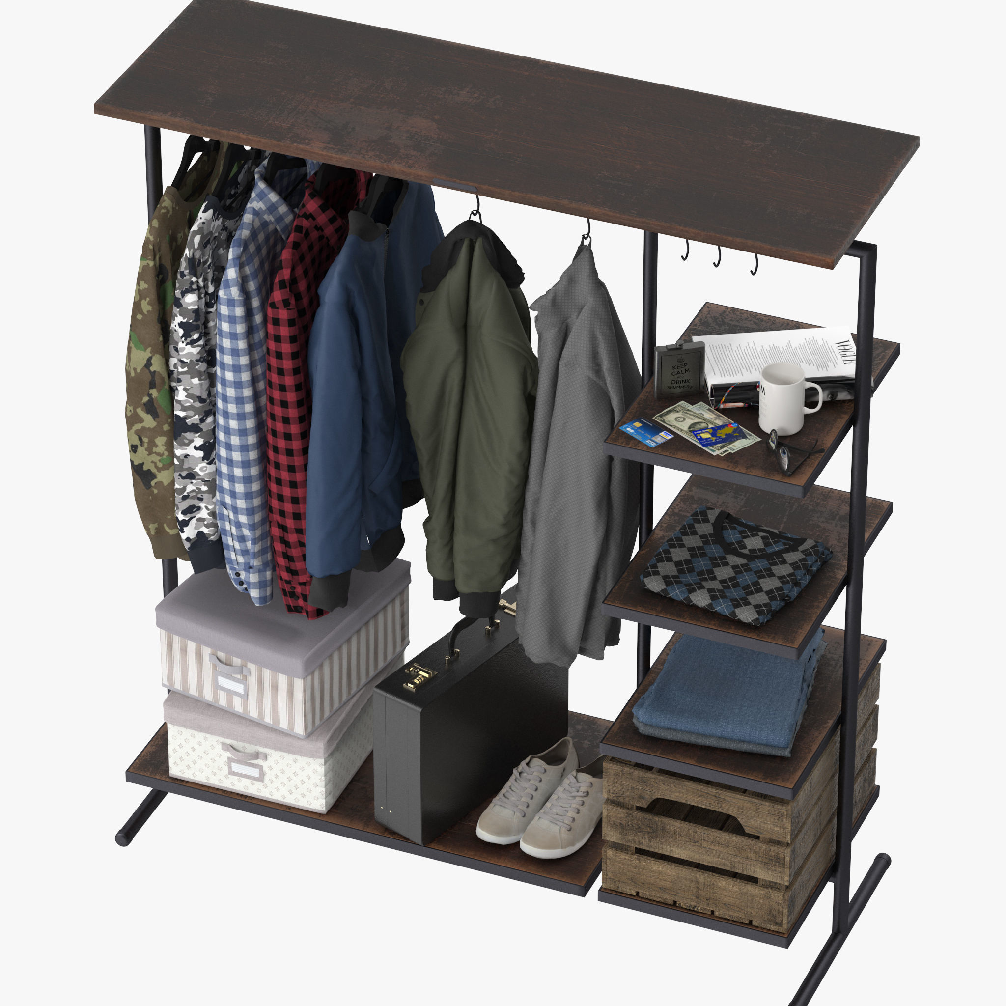 CLOTHES RACK WOOD 3D model_4