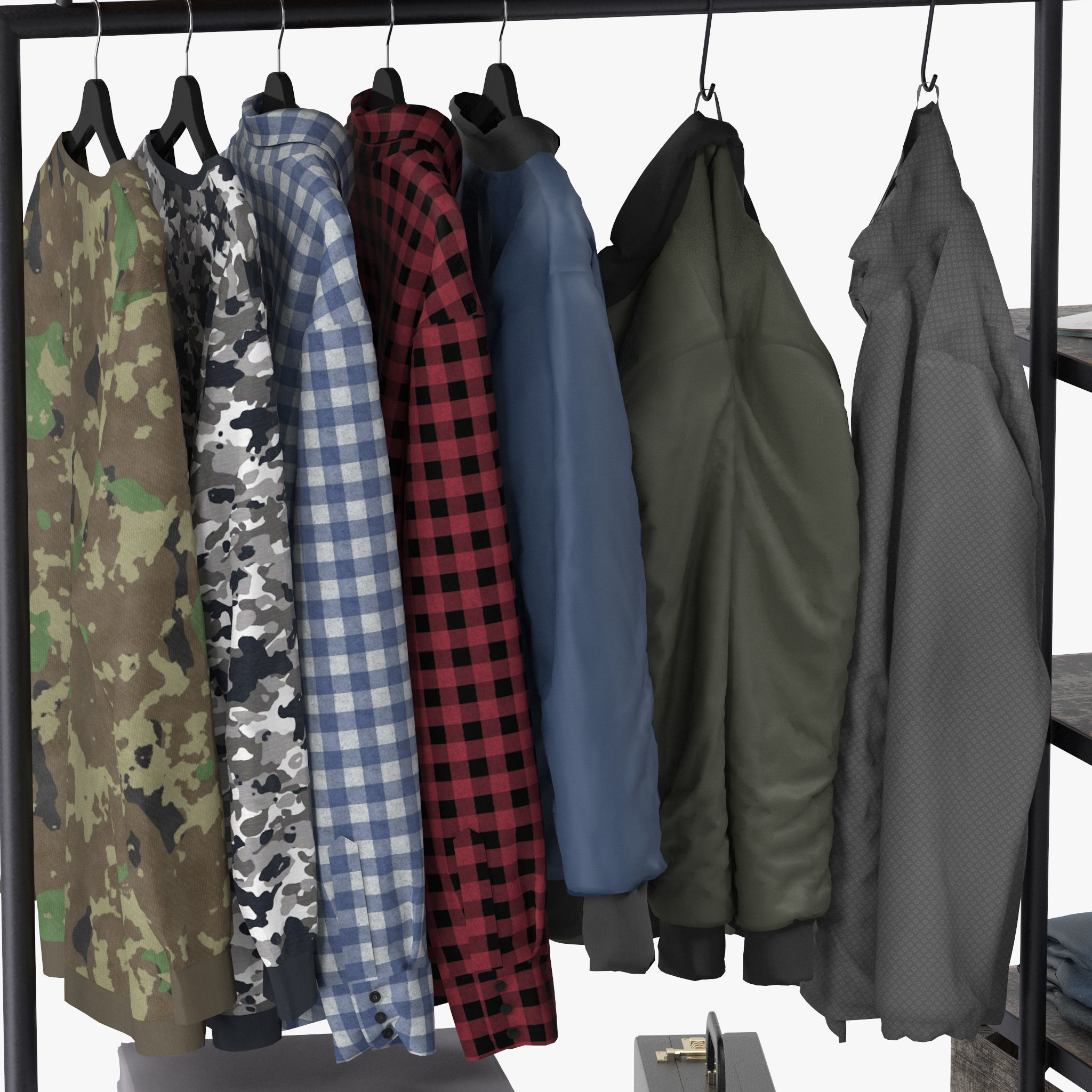 CLOTHES RACK WOOD 3D model_8