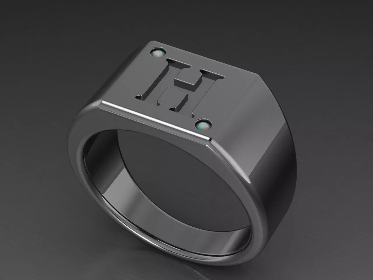 men11 ring with letter h 3D print model