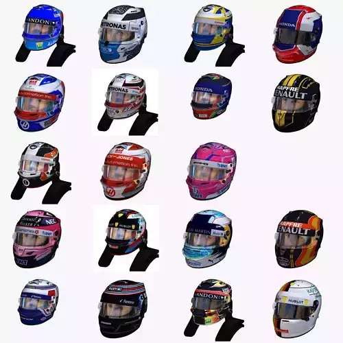 Helmets 2018 formula 1 Low-poly 3D model