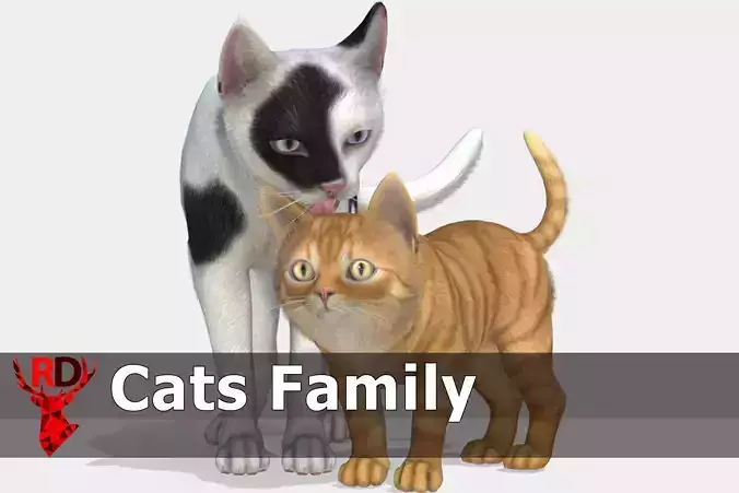 Cats Family Low-poly 3D model