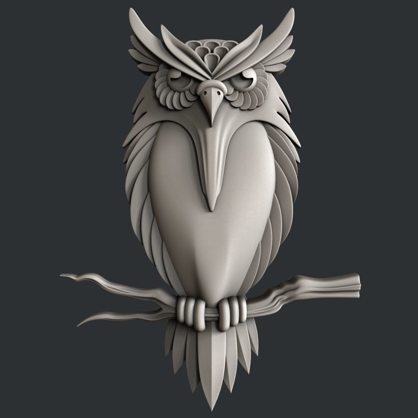 3d STL models for CNC router Owl 3D model_2