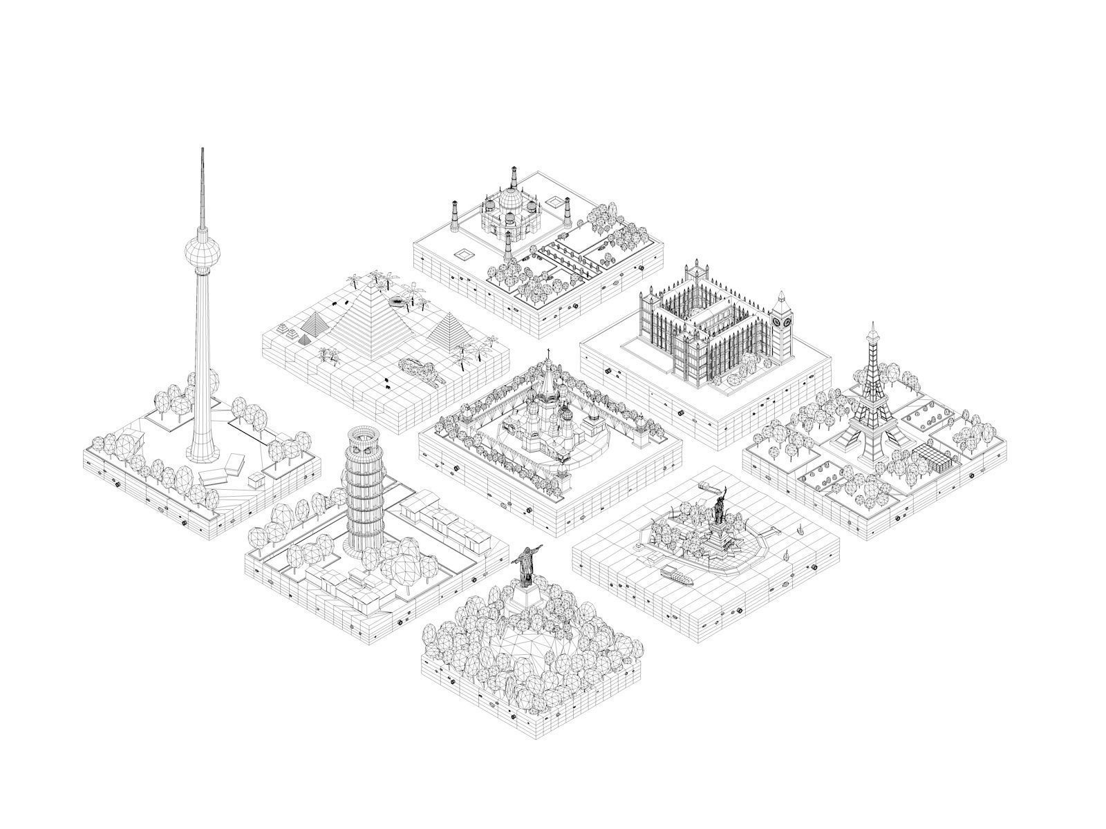 Polygonia World Landmarks Low Poly Bundle Low-poly 3D model_15