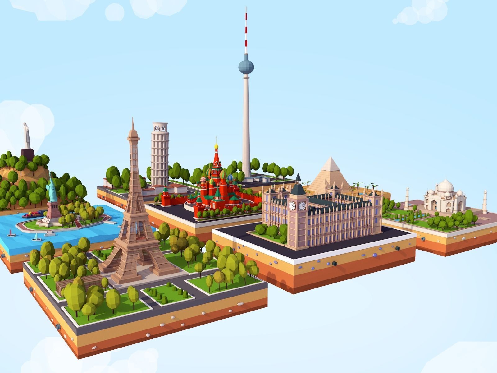 Polygonia World Landmarks Low Poly Bundle Low-poly 3D model_1