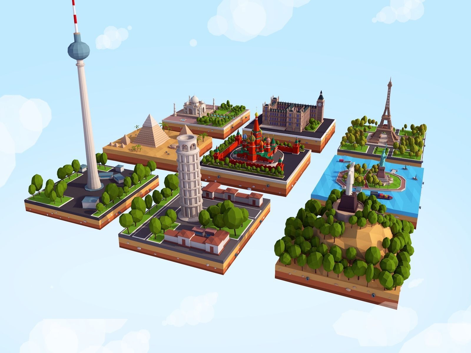 Polygonia World Landmarks Low Poly Bundle Low-poly 3D model_2