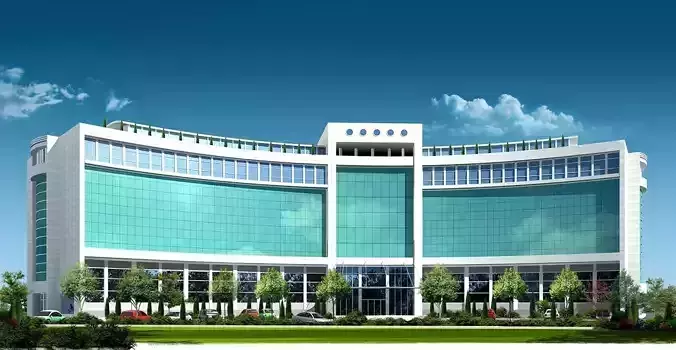 hospital office building in middle of grassy field