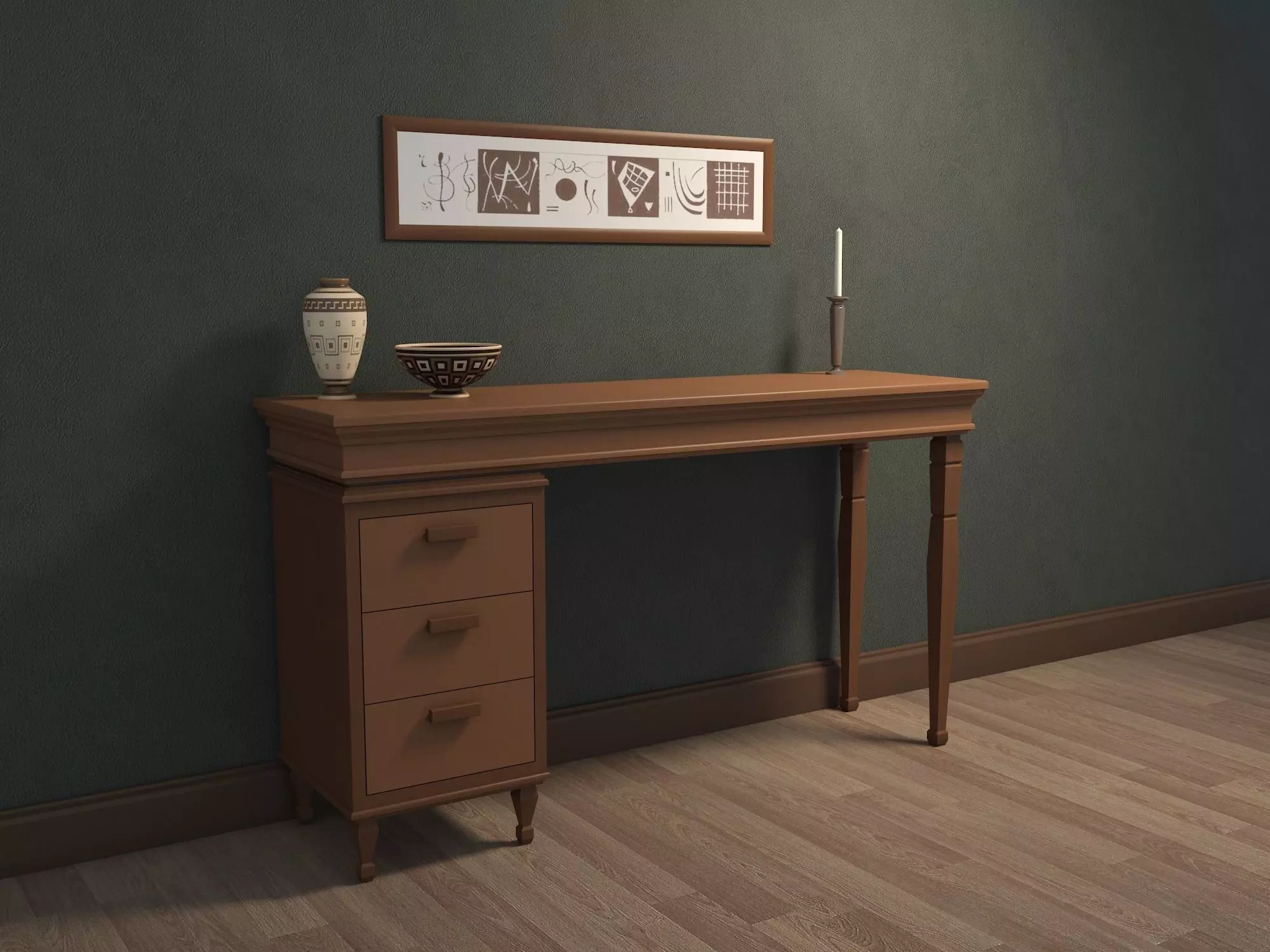 Sideboard desk with two drawers and mirror 3D model