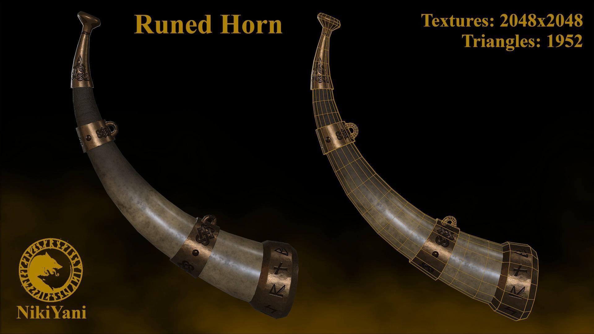 Runed horn Low-poly 3D model_0