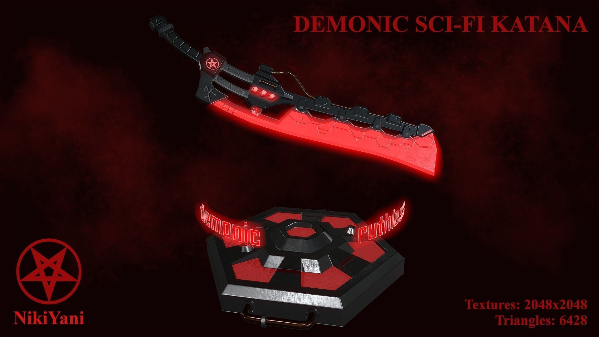 Demonic sci-fi katana  Low-poly 3D model_0