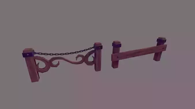 Lamp Posts and Fences Low-poly 3D model