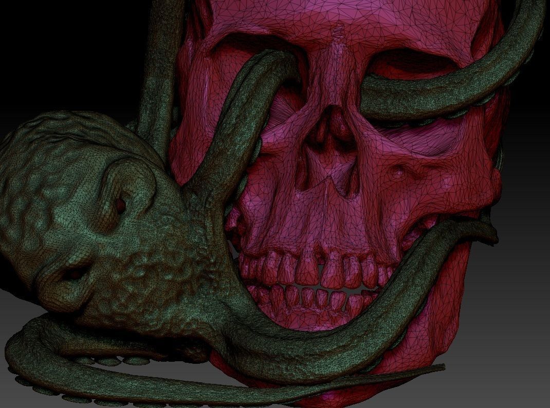 Jewelery detailed Octopus ocean sea king monster with man skull 3D print model_9