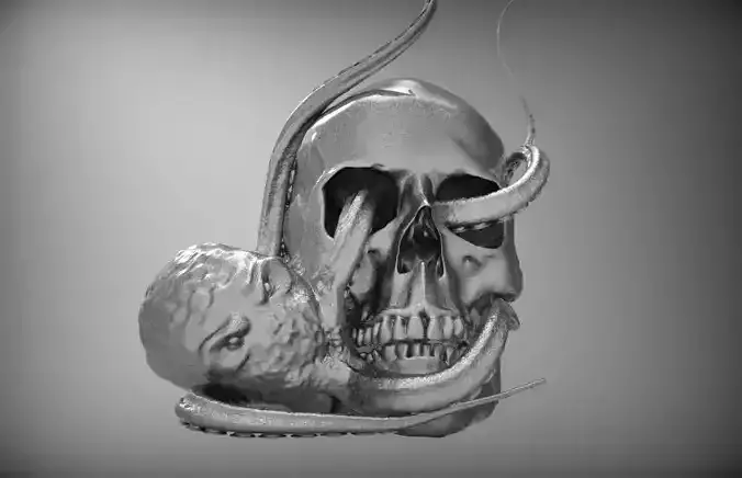Jewelery detailed Octopus ocean sea king monster with man skull 3D print model