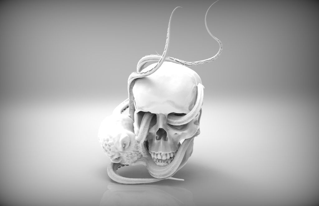 Jewelery detailed Octopus ocean sea king monster with man skull 3D print model_1