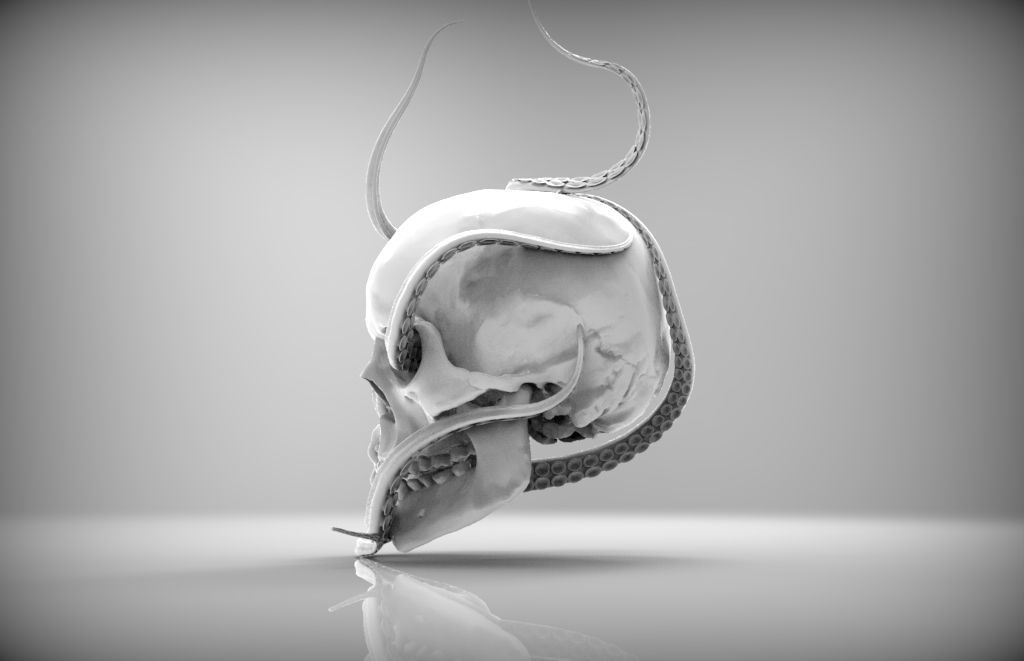 Jewelery detailed Octopus ocean sea king monster with man skull 3D print model_2