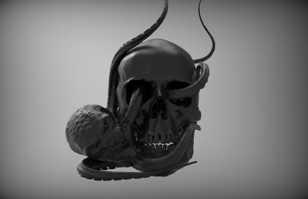 Jewelery detailed Octopus ocean sea king monster with man skull 3D print model_10