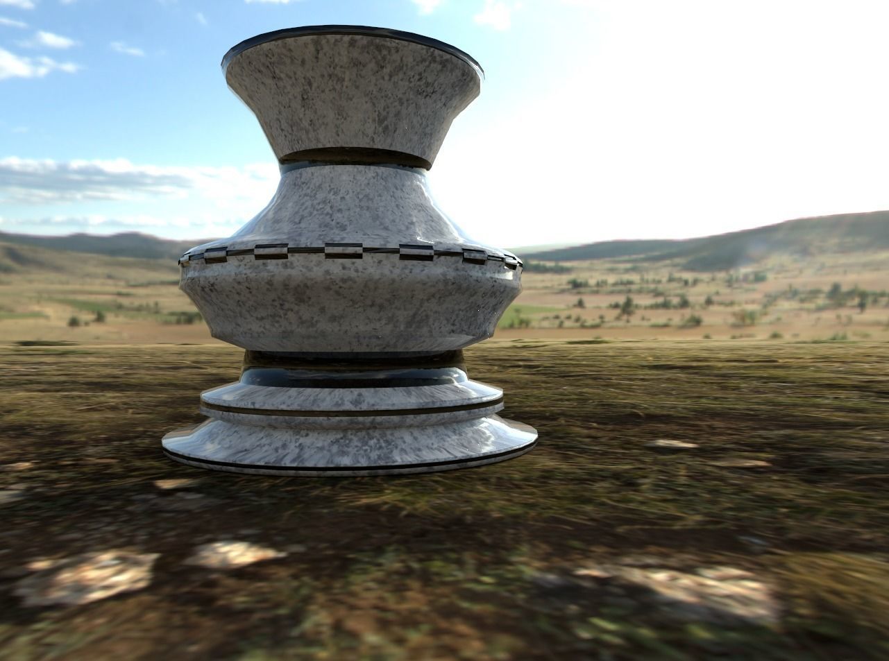 Blue splatter granite with black marble trim floor vase 3D model_8