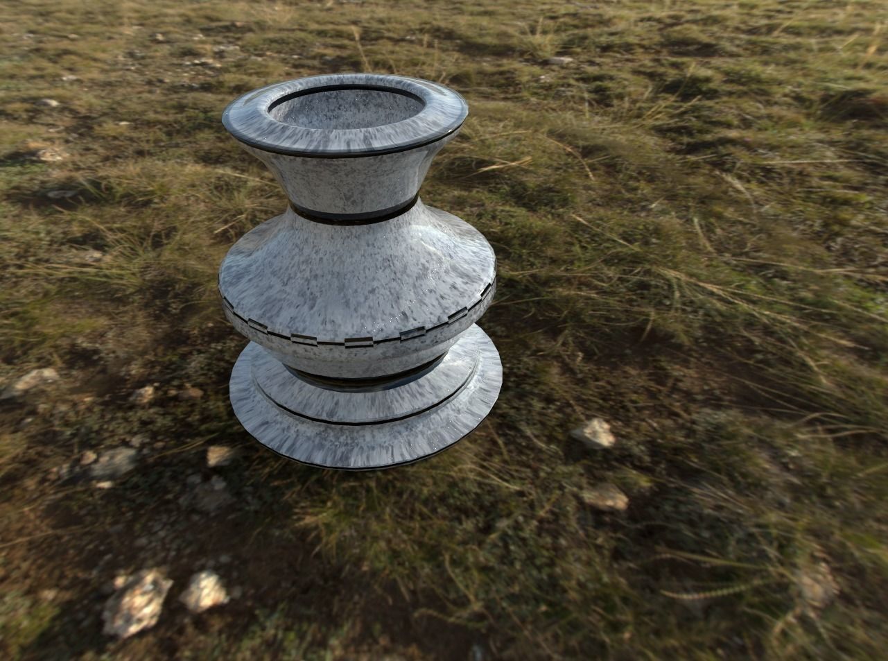 Blue splatter granite with black marble trim floor vase 3D model_6