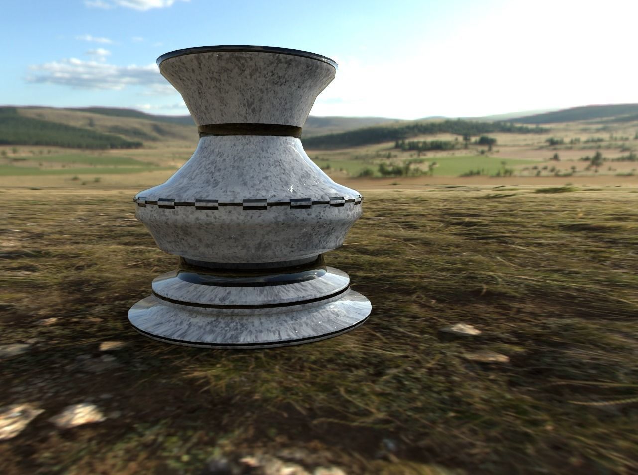 Blue splatter granite with black marble trim floor vase 3D model_7