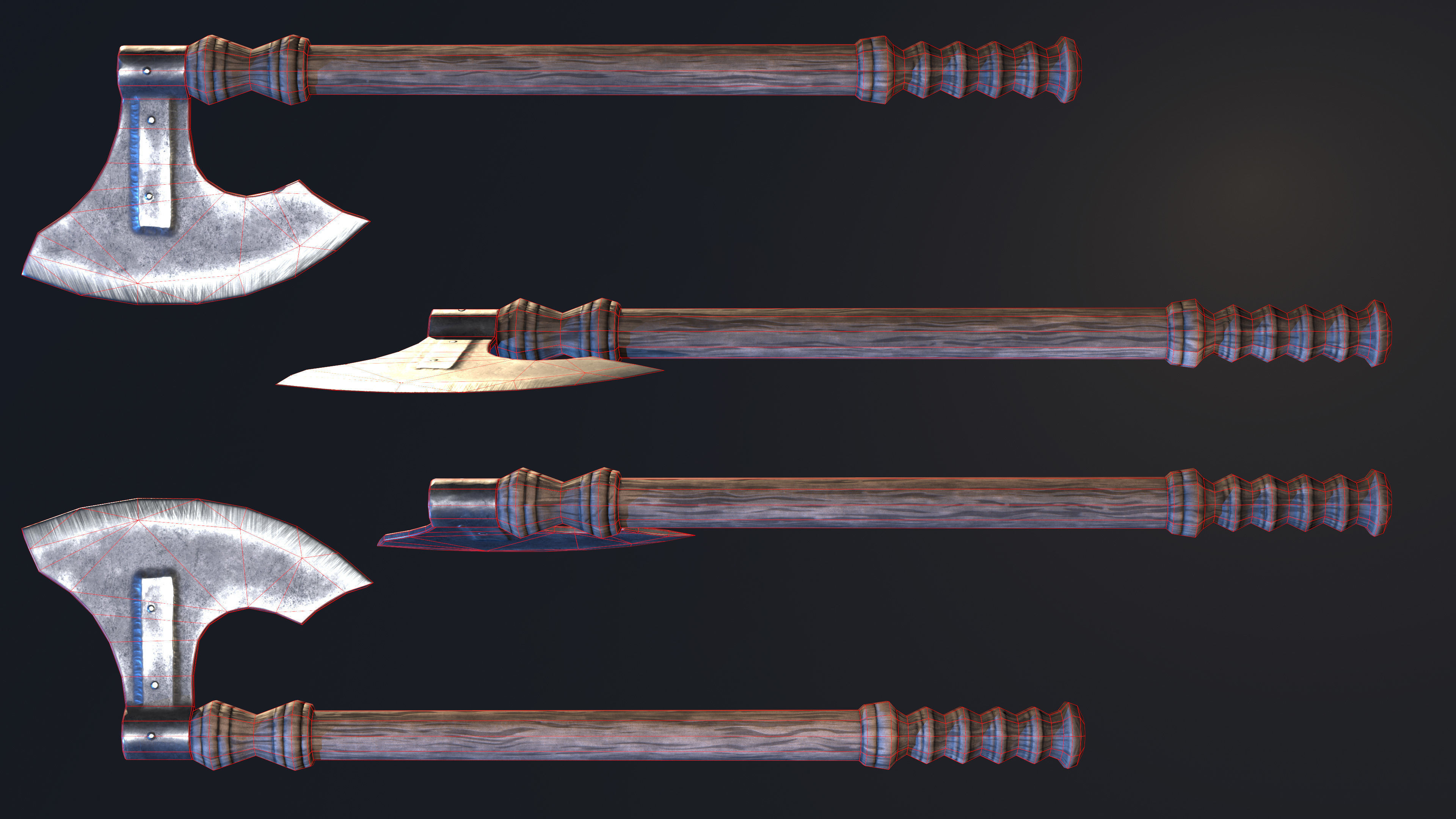 European Battle Axe Low-poly 3D model_5