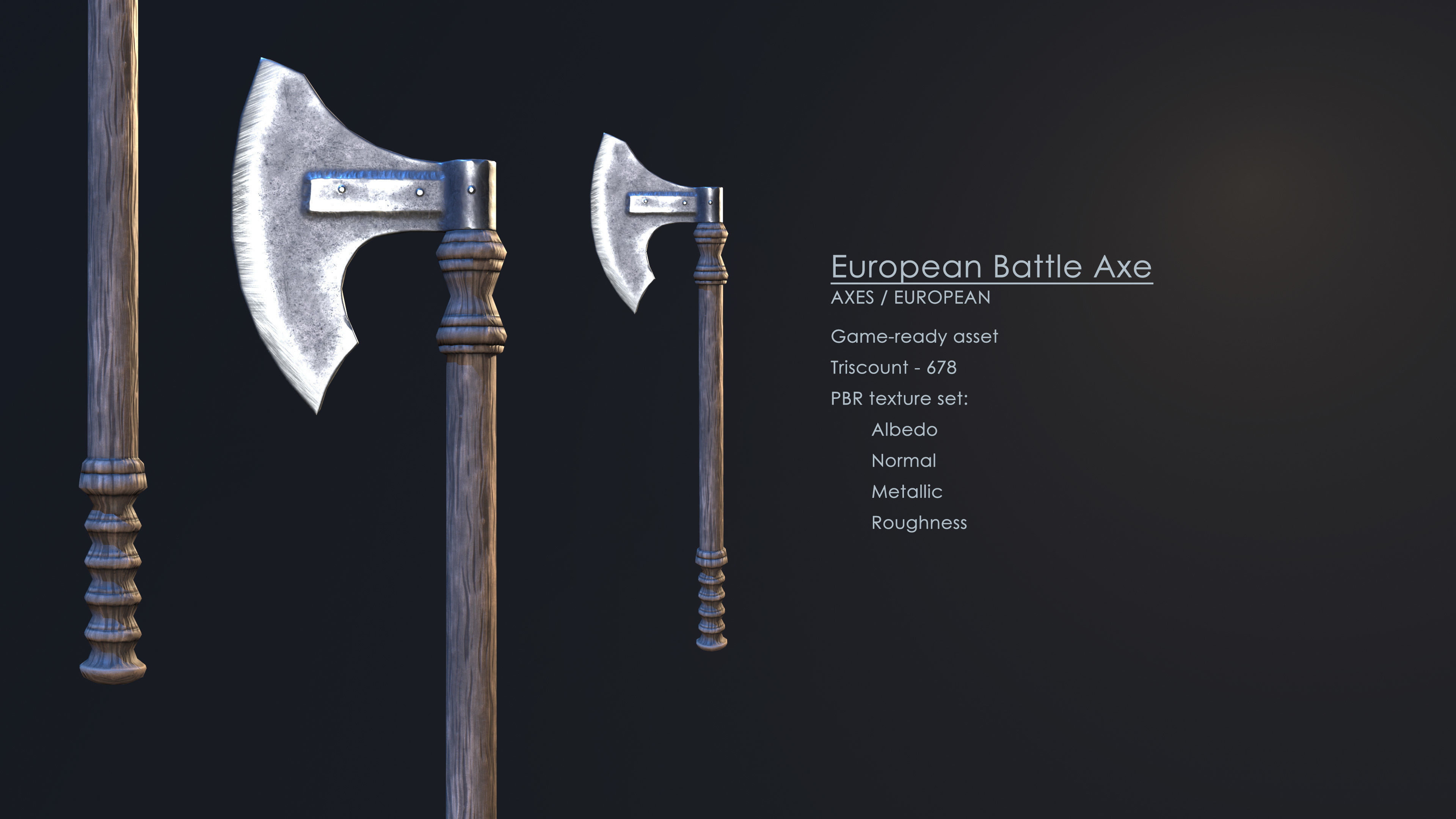European Battle Axe Low-poly 3D model_1
