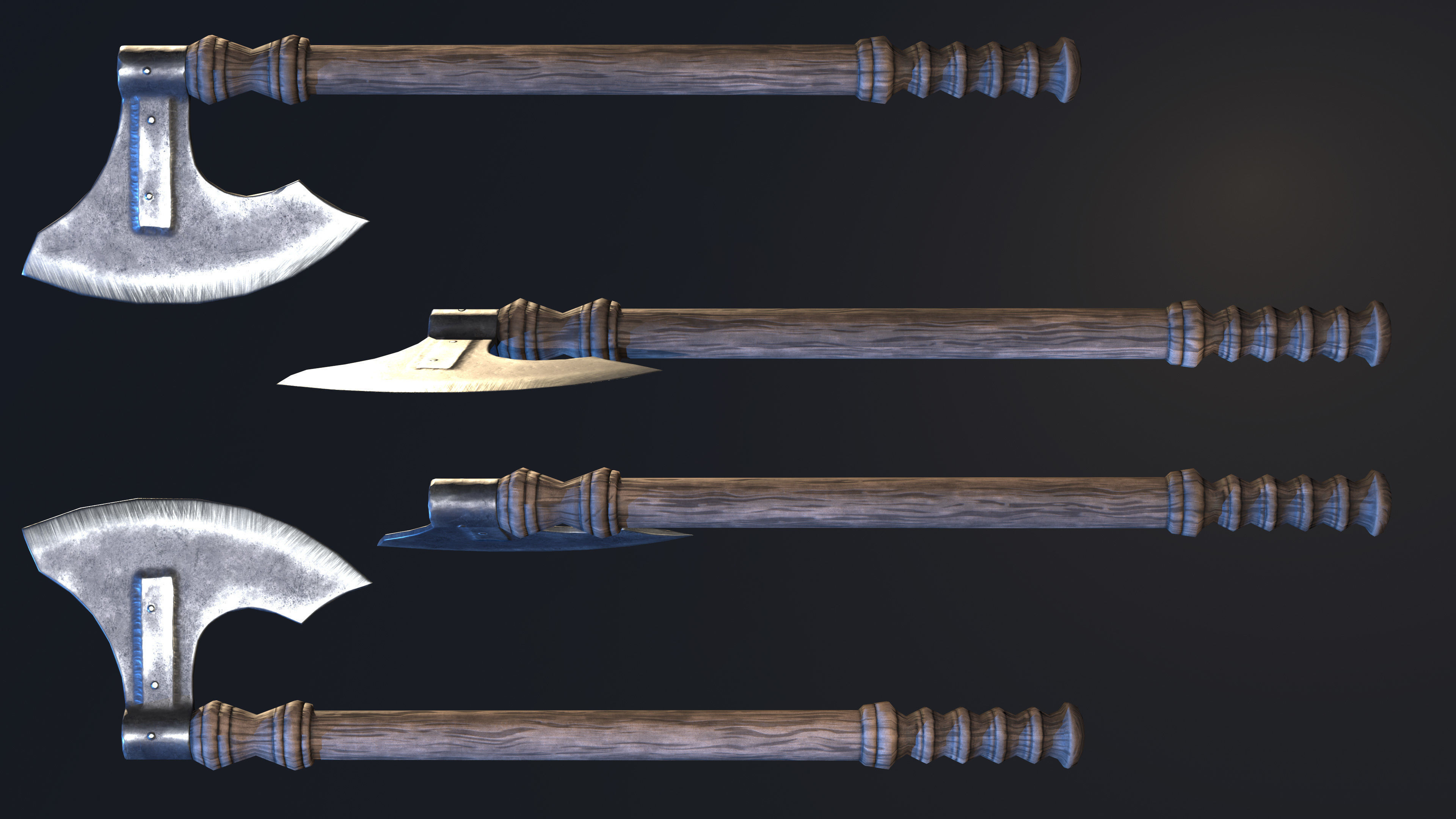 European Battle Axe Low-poly 3D model_4