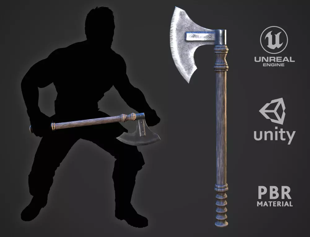 European Battle Axe Low-poly 3D model_0