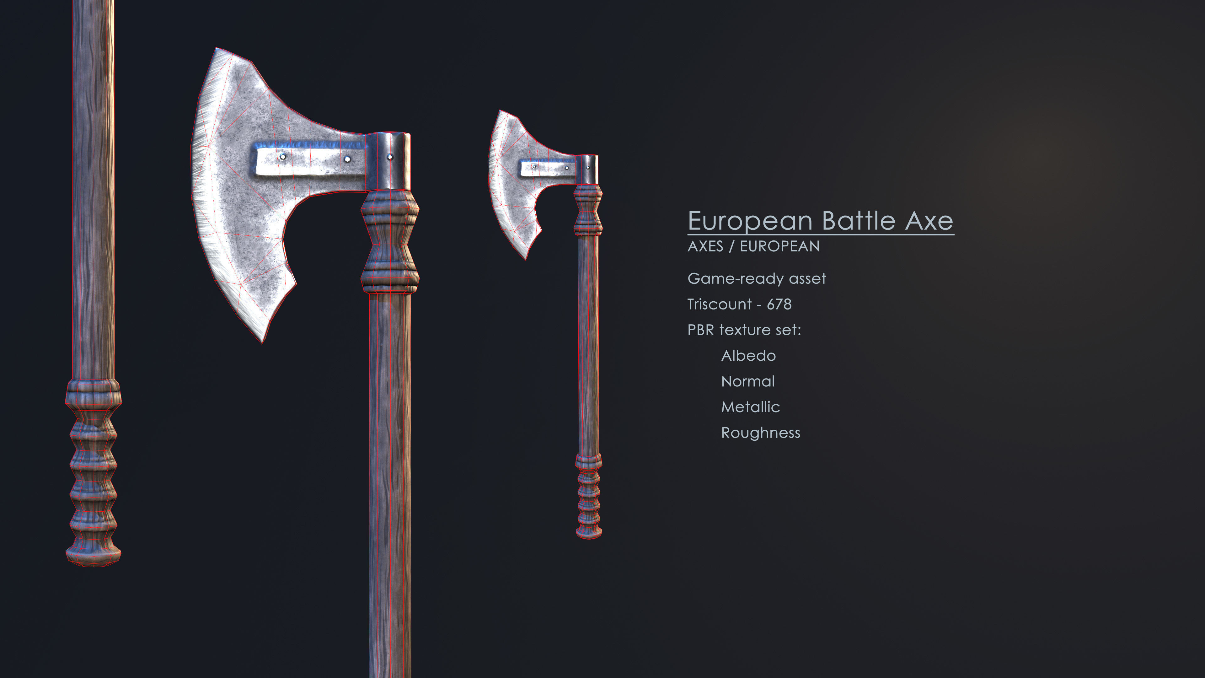 European Battle Axe Low-poly 3D model_2