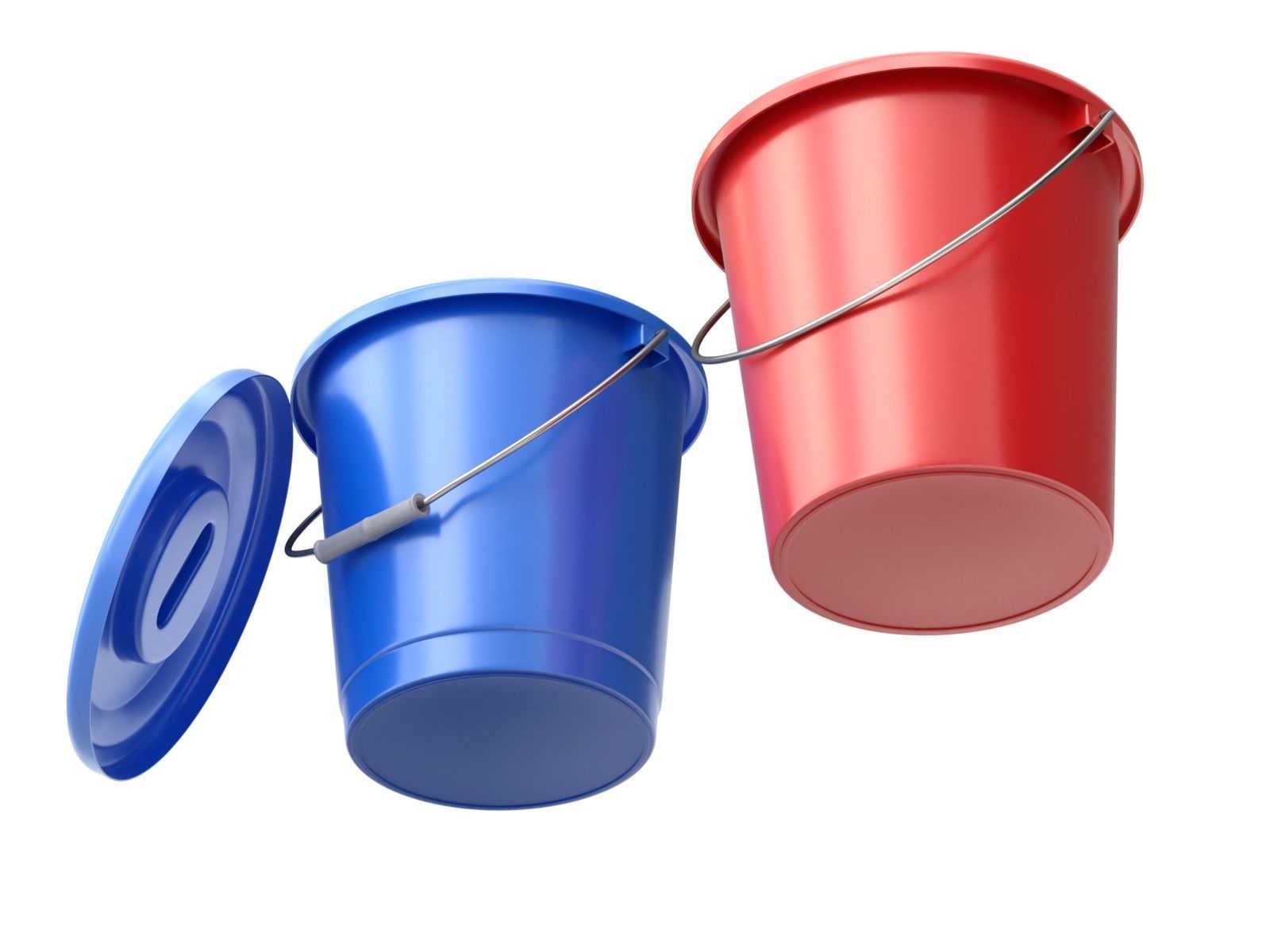 Plastic Bucket with Metal Handle and Lid 3D model_3