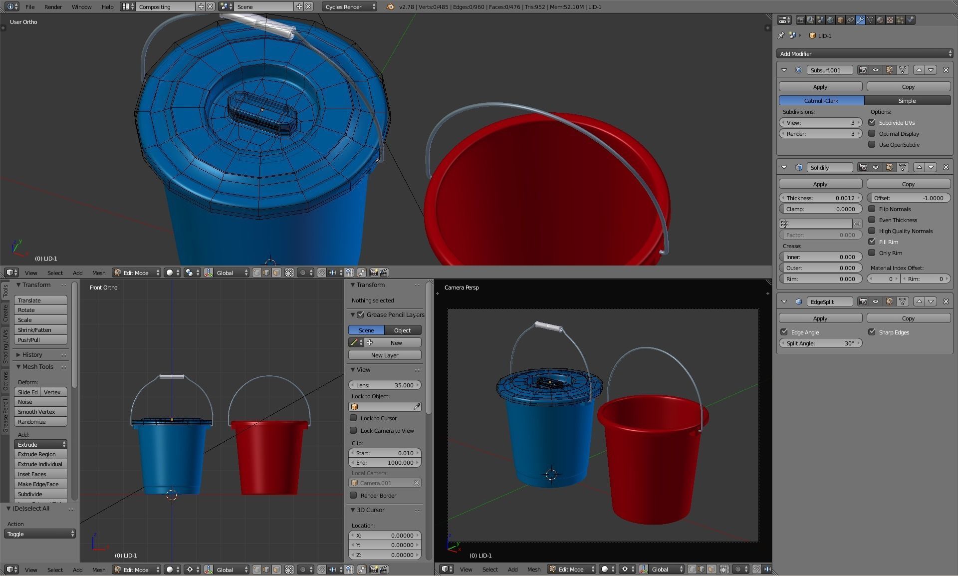Plastic Bucket with Metal Handle and Lid 3D model_19