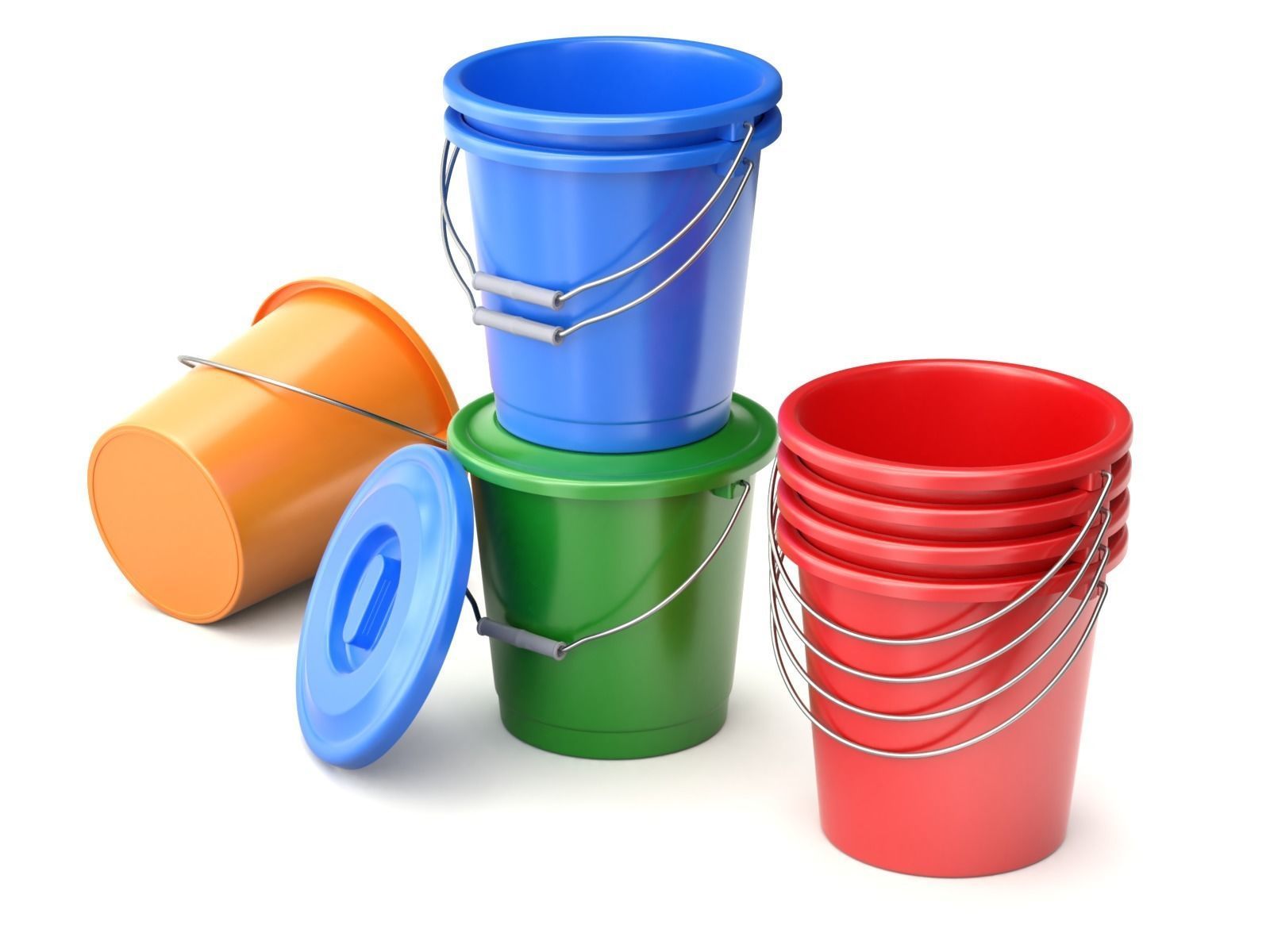 Plastic Bucket with Metal Handle and Lid 3D model_10