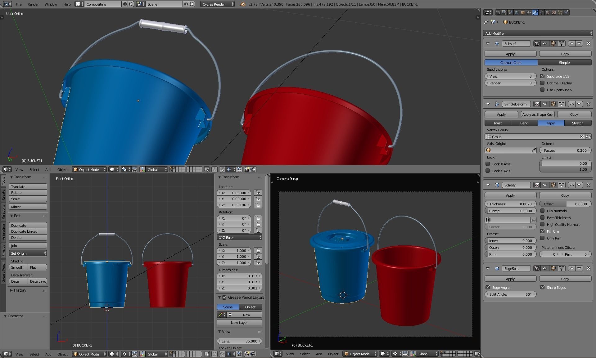 Plastic Bucket with Metal Handle and Lid 3D model_18
