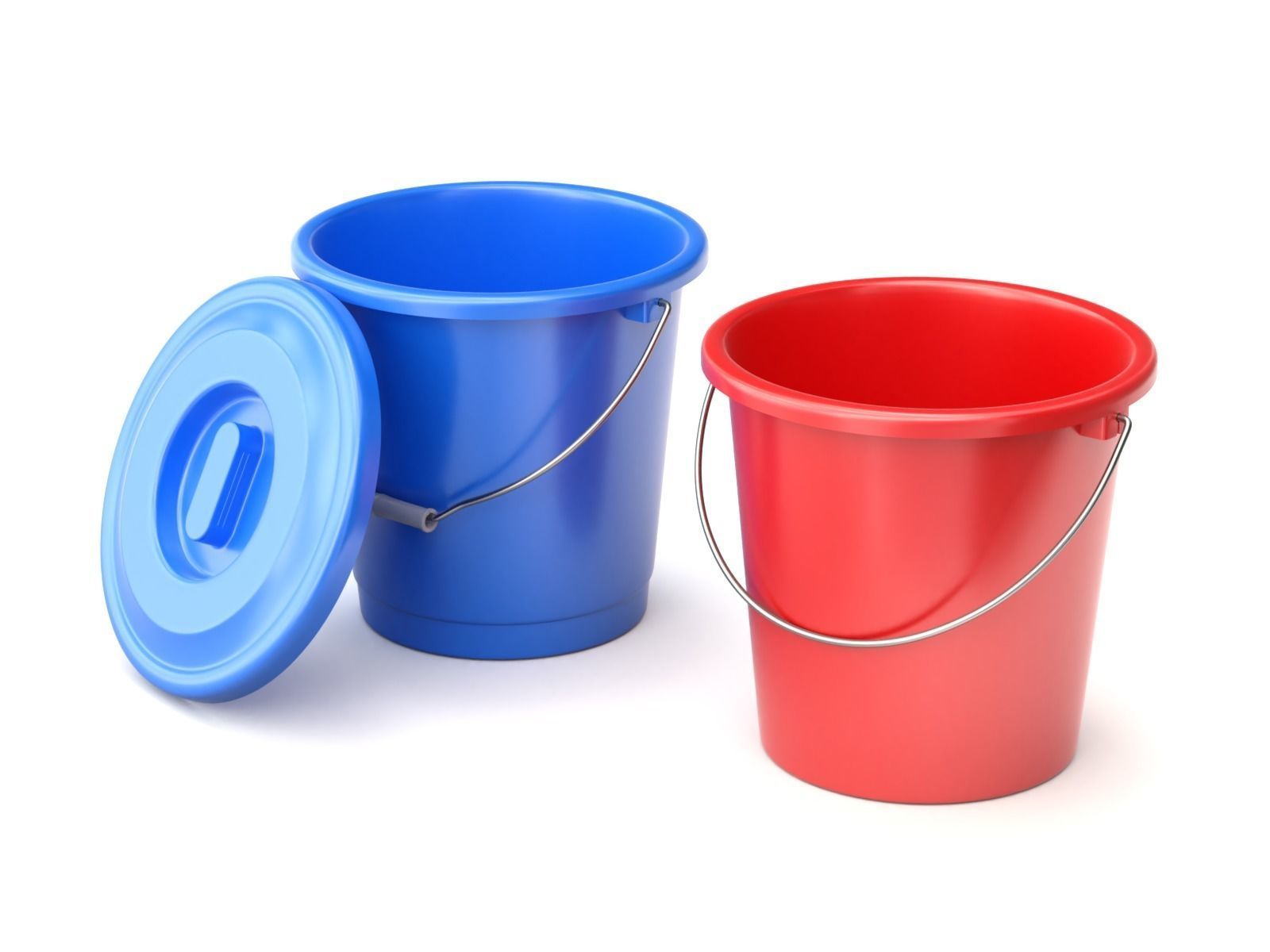 Plastic Bucket with Metal Handle and Lid 3D model_2