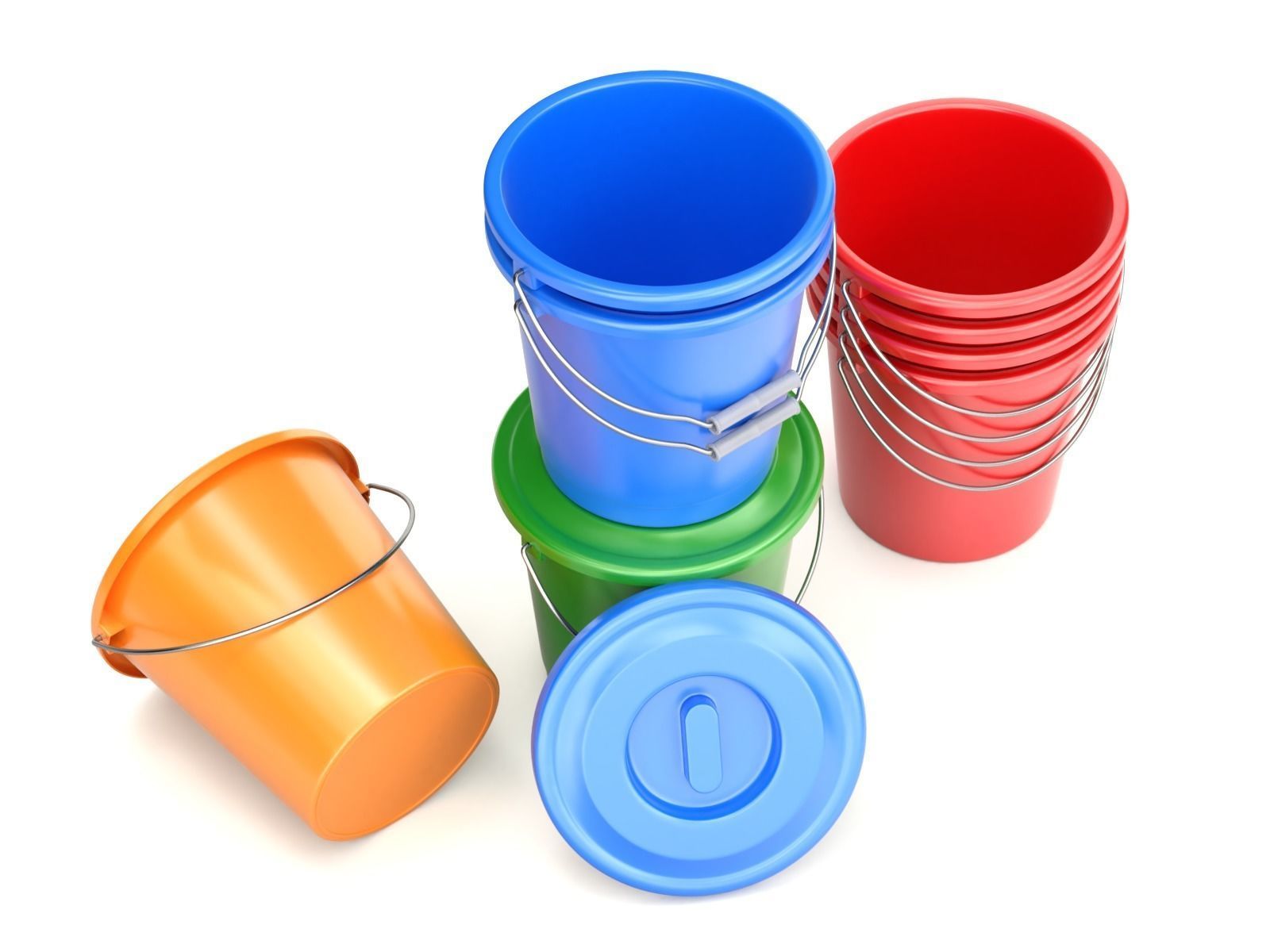 Plastic Bucket with Metal Handle and Lid 3D model_11