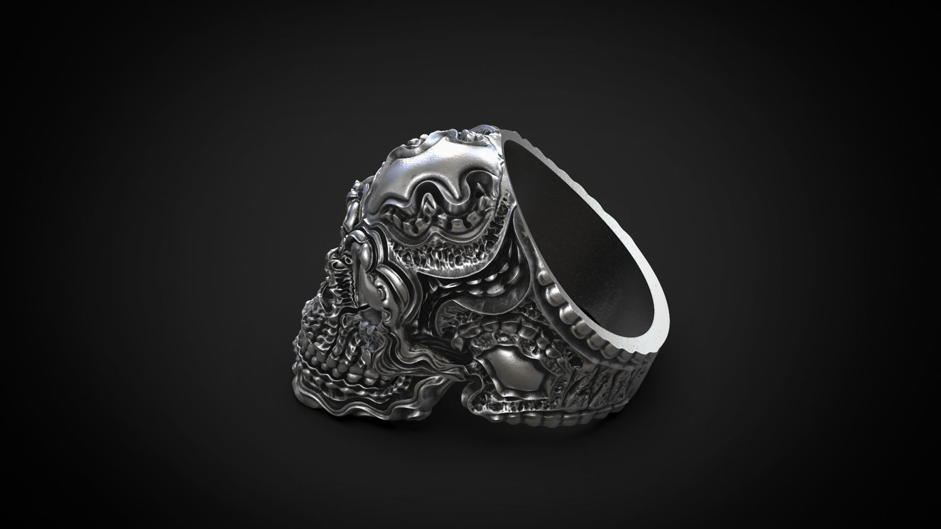 Biomechanical ring skull of love 3d model for 3d printing 3D print model_7