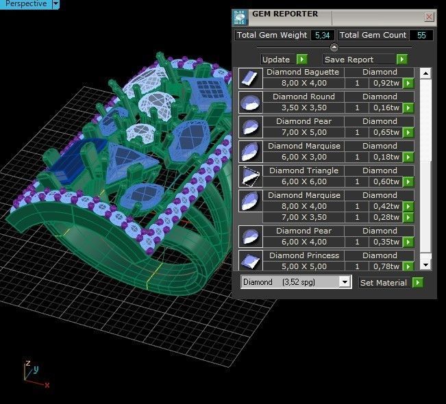 Rectangular Ring with different gems 3D Print Model 3D print model_4