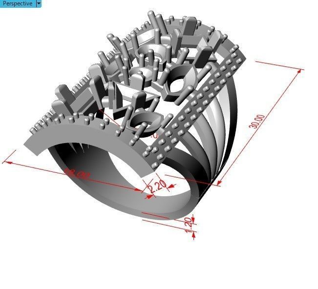 Rectangular Ring with different gems 3D Print Model 3D print model_6