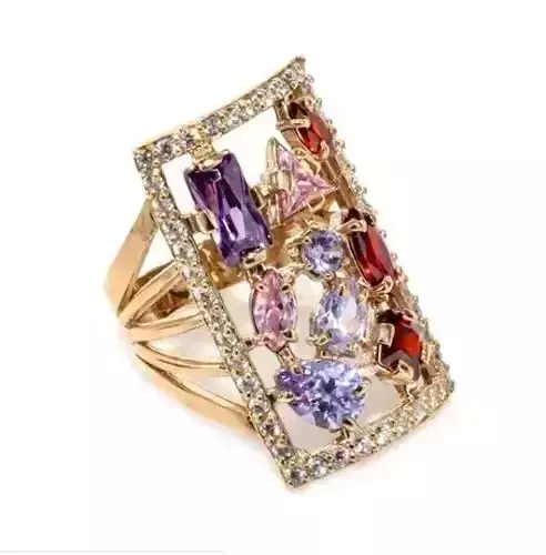 Rectangular Ring with different gems 3D Print Model